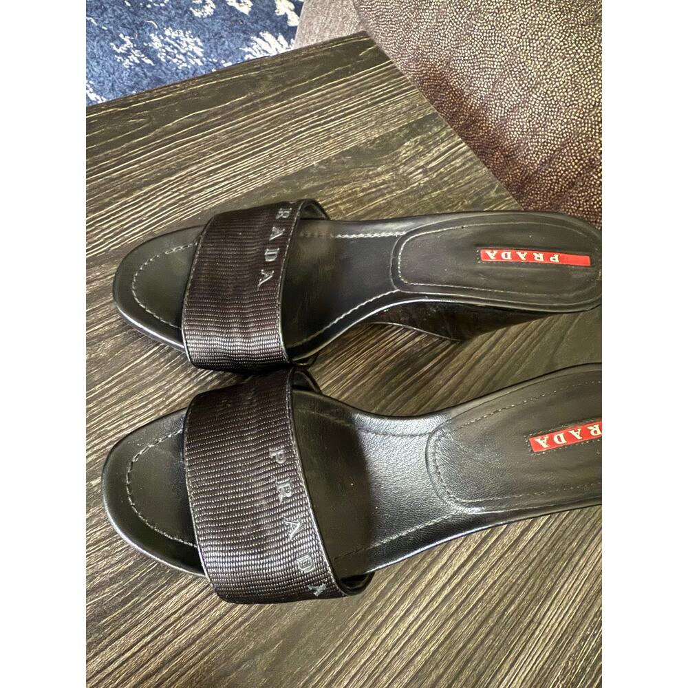 Vintage Prada Sport Patent Leather Black Wedge Y2K Heels Sz. 38.5 - Picture 5 of 8